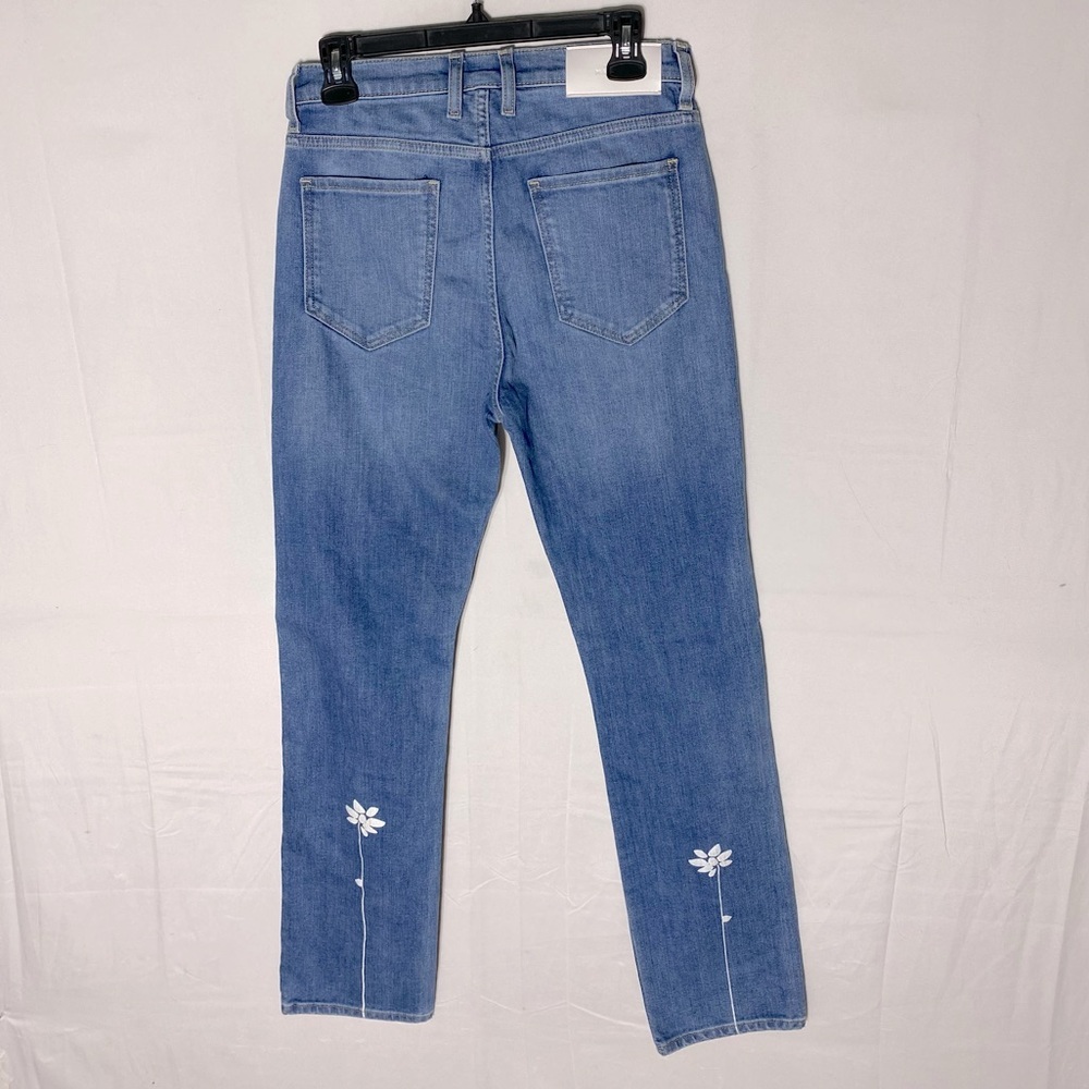 Seven For All Mankind Light Wash High Rise Distressed Jeans W Painted Flowers 28